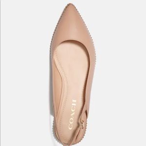 Coach Vae Skimmer ballet flat with open back. Nude / tan. Pointy toe
